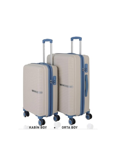 Mçs Bavul Orta Ve Kabin 2li Set Kırılmaz Silikon Valiz V374 Kemik/skyblue Kemik