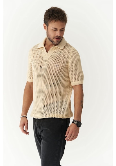 Mai Collection Mai Studios Co. Robert Erkek Polo Yaka Bej Triko T-shirt Çok Renkli