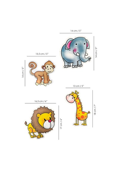 13 Parça Hayvan Figürlü Puzzle Seti - Aslan Fil Zürafa Maymun Şekilli 2-3 Yaş Eğitici Yapboz