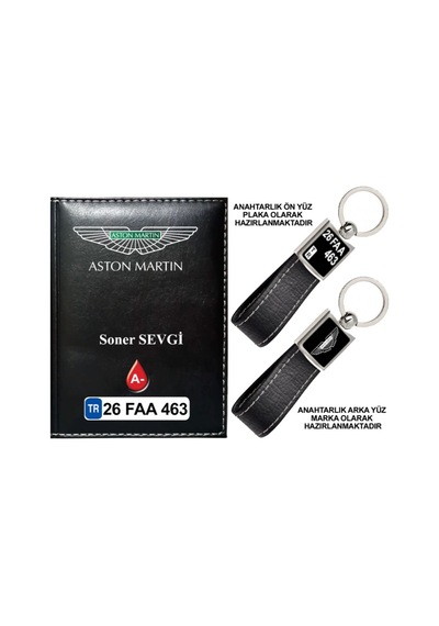 Plakanıza Özel Aston Martin Logolu Siyah Ruhsat Kabı Ve Anahtarlık