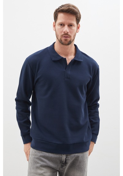 Fullamoda Petek Kumaş Apaş Yaka Regular Sweatshirt Lacivert