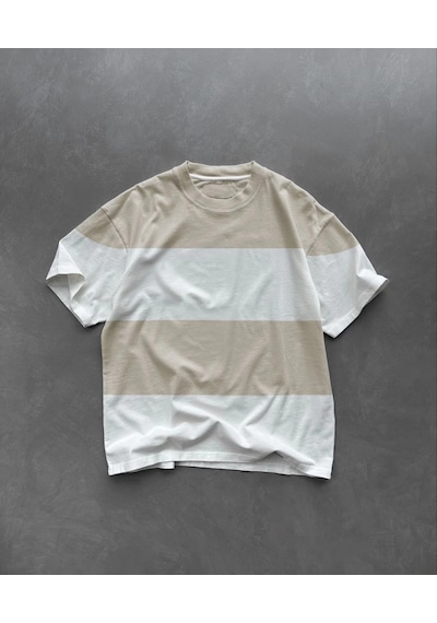 Bisiklet Yaka Parçalı T-shirt - Bej -Çok Renkli