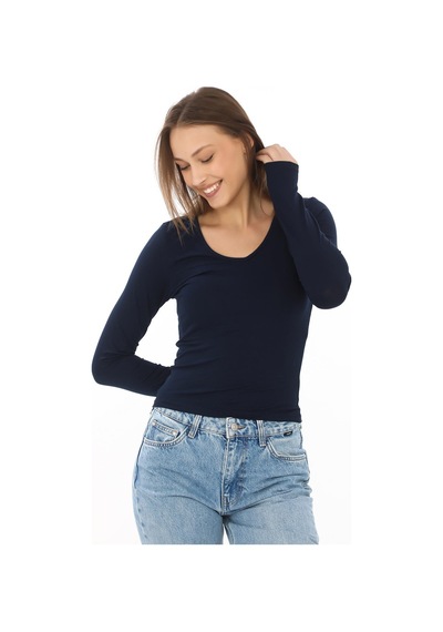 V Yaka Slim Fit Tişört-lacivert Lacivert