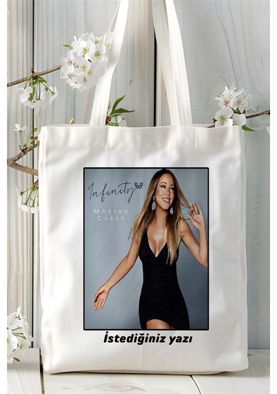 Art Hediye Mariah Carey Baskılı Bez Çanta Omuz Çantası Kişiye Özel Desen 5 Çok Renkli