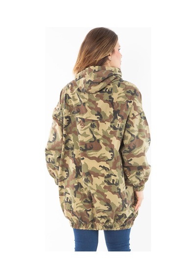 Şans Kadın Büyük Beden Haki Rahat Kesim Kamuflaj Desenli Kapşonlu Kanguru Cepli Uzun Sweatshirt 65n37298-haki Haki
