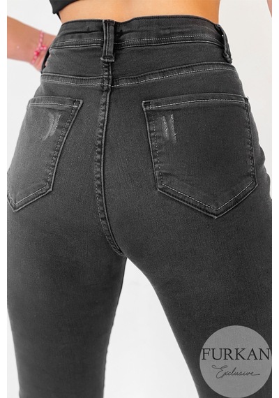 Femelle Füme Tırnaklı Yüksek Bel Likralı Jean Pantolon