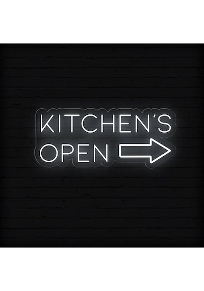 Kıtchen's Open Yazılı Ve Şekilli Neon Tabela Beyaz