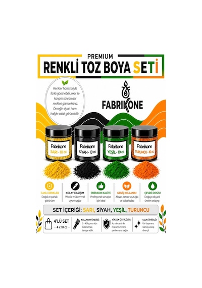 Toz Mum Boyası Seti 10 Cc 4 Lü Soya & Parafin Wax Için Sarı, Siyah, Yeşil, Turuncu Bkfab4srsyt10g Karışık