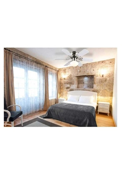 Vanti Kcf278 60w 30 İnç Ahşap Beyaz 6 Kanatlı Lambalı Avizeli İpli Tavan Vantilatörü