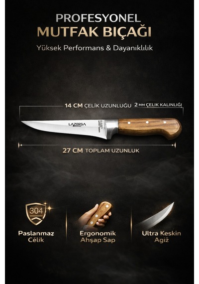Lazbisa Mutfak Bıçak Seti 3'Lü Bilezikli Y-S-2 Kahverengi