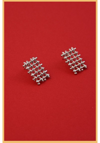 Aurrari Gümüş Kaplama Örme Dikdörtgen Küpe Gümüş