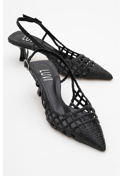Luvishoes Luvi Shoes Heaven Siyah Örme Arkası Açık Kadın Kısa Topuklu Ayakkabı Siyah