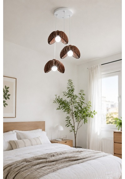 Lotus Çiçek Tasarım Üçlü Sarkıt Avize - Modern Tasarım Gece Lambası İç Dış Ortama Uygun - 25 Cm - Kahverengi