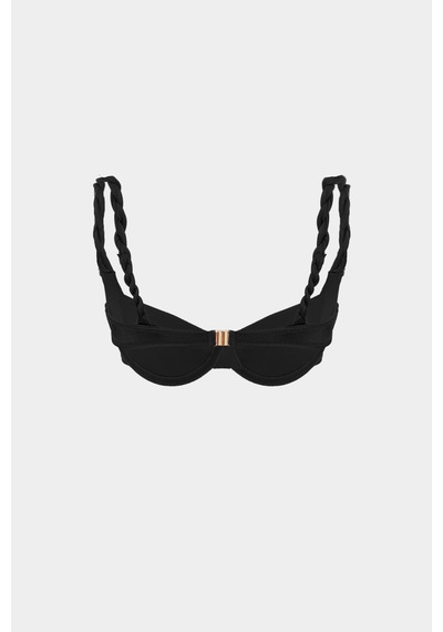 Açelyaokcu Premium Burgu Askı Detaylı Frıgg Fit Kadın Bikini Üstü Siyah