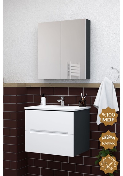 Teta Home Kopenhag 65 Cm Mdf Gövde Membran Kapak Banyo Dolabı Seti Antrasit - Beyaz Teta Home Kopenhag 65 Cm Mdf Gövde Membran Kapak Banyo Dolabı Seti Antrasit - Beyaz