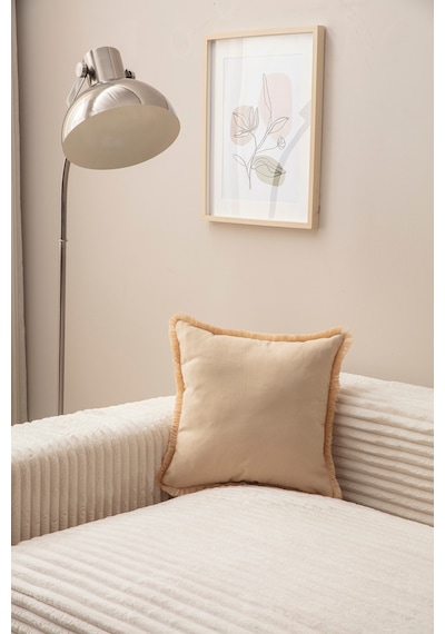 Swita Home Saçaklı Tek Renk 43x43 Kırlent Kılıfı Bej