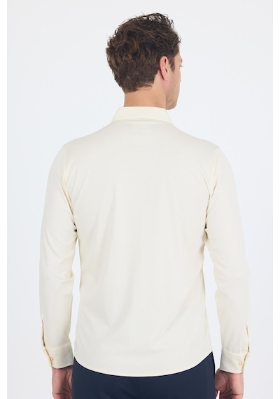 İmza Açık Krem Uzun Kol Düz Örme Polo Yaka Cepsiz Esnek Classic Slim Fit Gömlek 1004250153 650 Açık Krem