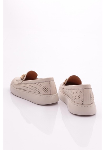 Dgn 422 Kadin Tokali Lazerli Loafer Ayakkabi 422-1567-R0463 Ekru