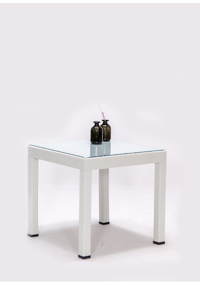 Rattan Small Lüx Camlı Beyaz Masa Takımı Bahçe&balkon 1 Camlı Masa + 4 Sandalye Beyaz