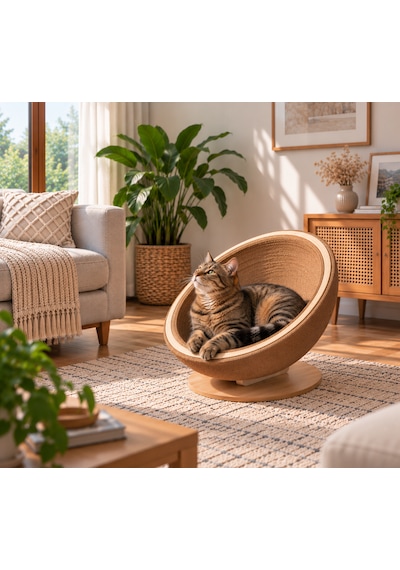 Pureza Oval Tasarımlı Kedi Yatağı Ve Tırmalama Alanı, Ahşap Tabanlı
