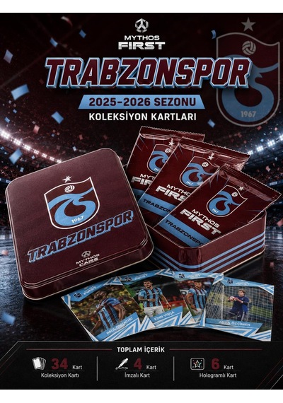 Mythos First Trabzonspor 2025-2026 Sezonu Koleksiyon Kartları Metal Kutu 34 Kart Resmi Lisanslı