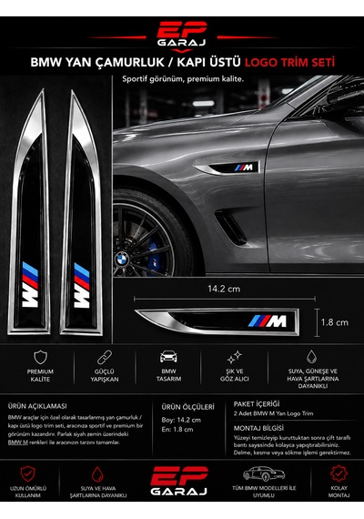 Bmw M Yan Çamurluk / Kapı Üstü Logo Trim Seti Premium Tasarım