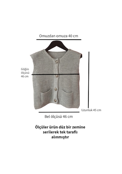 Feg Store Metal Düğme Detaylı V Yaka Gri Örgü Triko Yelek