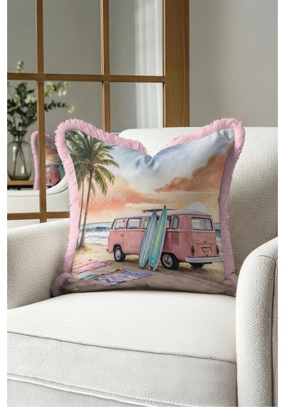 Tropikal Plaj Retro Karavan Gün Batımı Saçaklı Yastık Kılıfı-surf Boho Pembe Püsküllü Kırlent Kılıfı Buzlu Esinti Serenat Tropikal Plaj Retro Karavan Gün Batımı Saçaklı Yastık Kılıfı-surf Boho Pembe Püsküllü Kırlent Kılıfı Buzlu Esinti Serenat