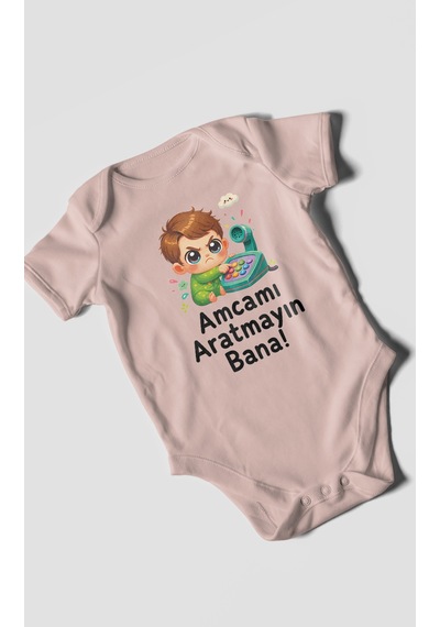 Morivokids Amcamı Aratmayın Bana Kısa Kollu Bebek Body %100 Pamuk Pastel Pembe