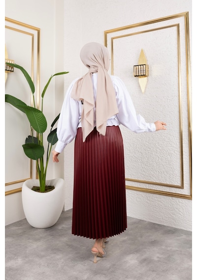 Hira Life Fashion Kadın Tesettür Giyim Ve Deri Görünümlü Beli Lastik Detayı İle Piliseli Uzun Etek Bordo Bordo Hira Life Fashion Kadın Tesettür Giyim Ve Deri Görünümlü Beli Lastik Detayı İle Piliseli Uzun Etek Bordo Bordo