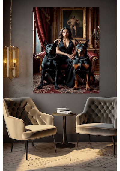 Model Kadın Ve Köpekler 1 Ev Duvar Salon Güzellik Salonu Ofis Dükkan Dekarasyon Kanvas Tablo