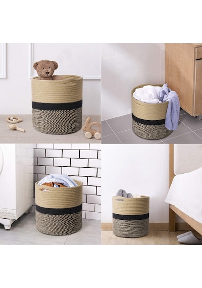 Mavaux Dekoratif Jüt Saplı Hasır Sepet Saksı 25cm X 25 Cm, Jüt Bej Saksılık, Dekoratif Saksı Ve Havluluk Jütsiyah