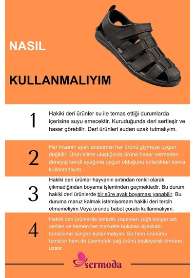 Sermoda %100 Hakiki Deri Burnu Kapalı Erkek Sandalet Siyah