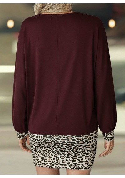 Efnaz Style Kadın Uzun Kollu Bisiklet Yaka Üst Viskon Iki Iplik Alt Leopar Desenli Mini Elbise Bordo Efnaz Style Kadın Uzun Kollu Bisiklet Yaka Üst Viskon Iki Iplik Alt Leopar Desenli Mini Elbise Bordo