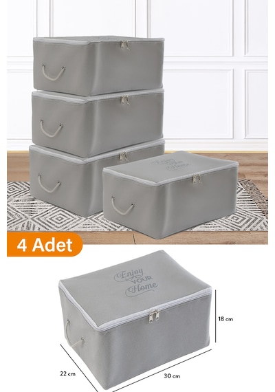Serstil 4 Adet - Mini Boy Baskı Detaylı Antrasit Hurç 30 X 22 X 18 Cm Gri