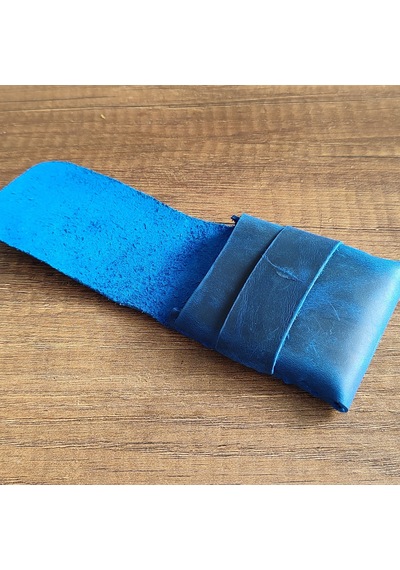 Sumerian Leather Craft Minimalist Deri Kartlık Mavi Anahtarlık Hediye Mavi