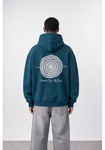 Respire Erkek Essentials Nakışlı Oversize Hoodie Zümrüt Zümrüt Yeşili
