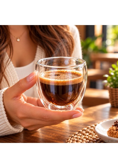 Bardak Kupa 250 Ml Çift Cidarlı Cam Çay Kahve Bardağı