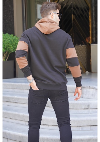 Madmext Siyah Kapüşonlu Çizgili Erkek Sweatshirt 6144-siyah Siyah