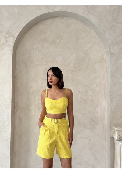 Verymoda Pullu Kot Şort D2786 Sarı