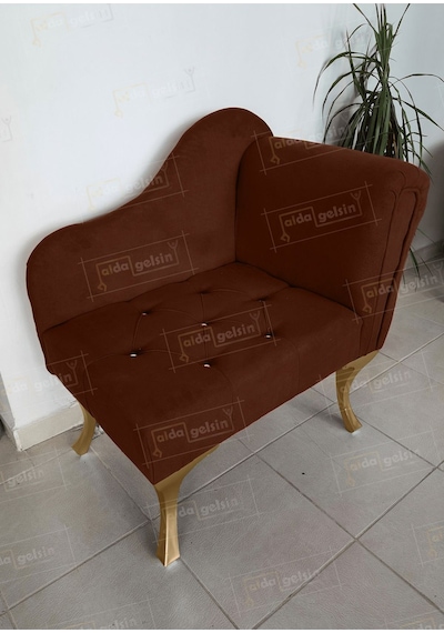 Yeni Model Ters Kol Tekli Köşe Koltuğu Josefin Bench Gold Ayak Kahve