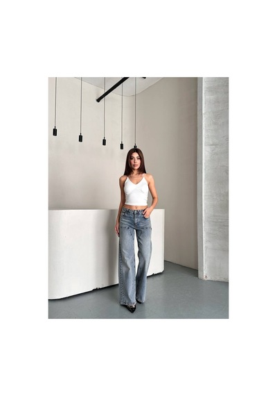 Zdnjeans Kadın Gri Yıkamalı Ultra Wide Leg Palazzo Jean Pantolon