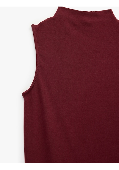 Koton Modal Kumaş Slim Fit Dik Yaka Kolsuz Tişört Bordo 7wak10090ek