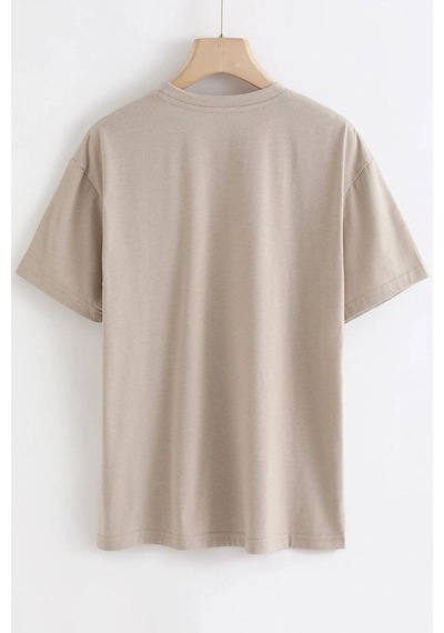 Startmore Sevimli Minik Kedi Baskılı T-shirt Taş Rengi