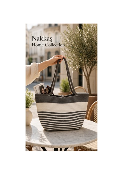 Nakkaş Home Collection Jüt Kadın Çanta Hasır Görünümlü Omuz Çantası, Plaj Ve Günlük Kullanım 50x30 Gri-beyaz Lacivert-beyaz Nakkaş Home Collection Jüt Kadın Çanta Hasır Görünümlü Omuz Çantası, Plaj Ve Günlük Kullanım 50x30 Gri-beyaz Lacivert-beyaz