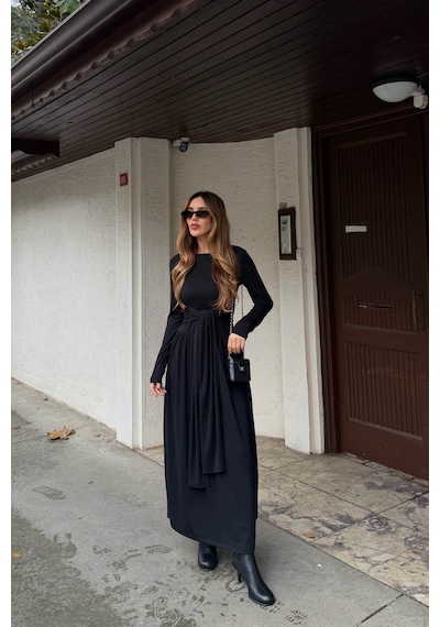 Laluvia Siyah Bağlamalı Elbise - 4988 Siyah