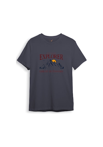 Mountain Explorer Dağcı Gezgin-araştırmacı Regular Fit %100 Pamuk Bisiklet Yaka Gri T-shirt Antrasit
