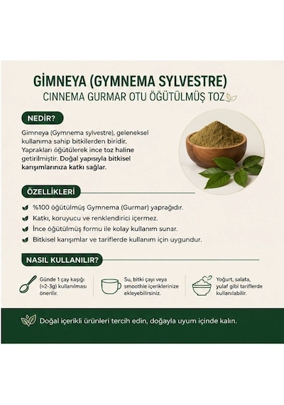 Gimneya Gymnema Sylvestre Cinnema Gurmar Otu Öğütülmüş Toz - 50 Gr