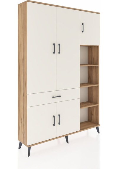Arges Dolap 10 Raflı Tek Çekmeceli 5 Kapaklı 132x30x195 Çam-a... Çam