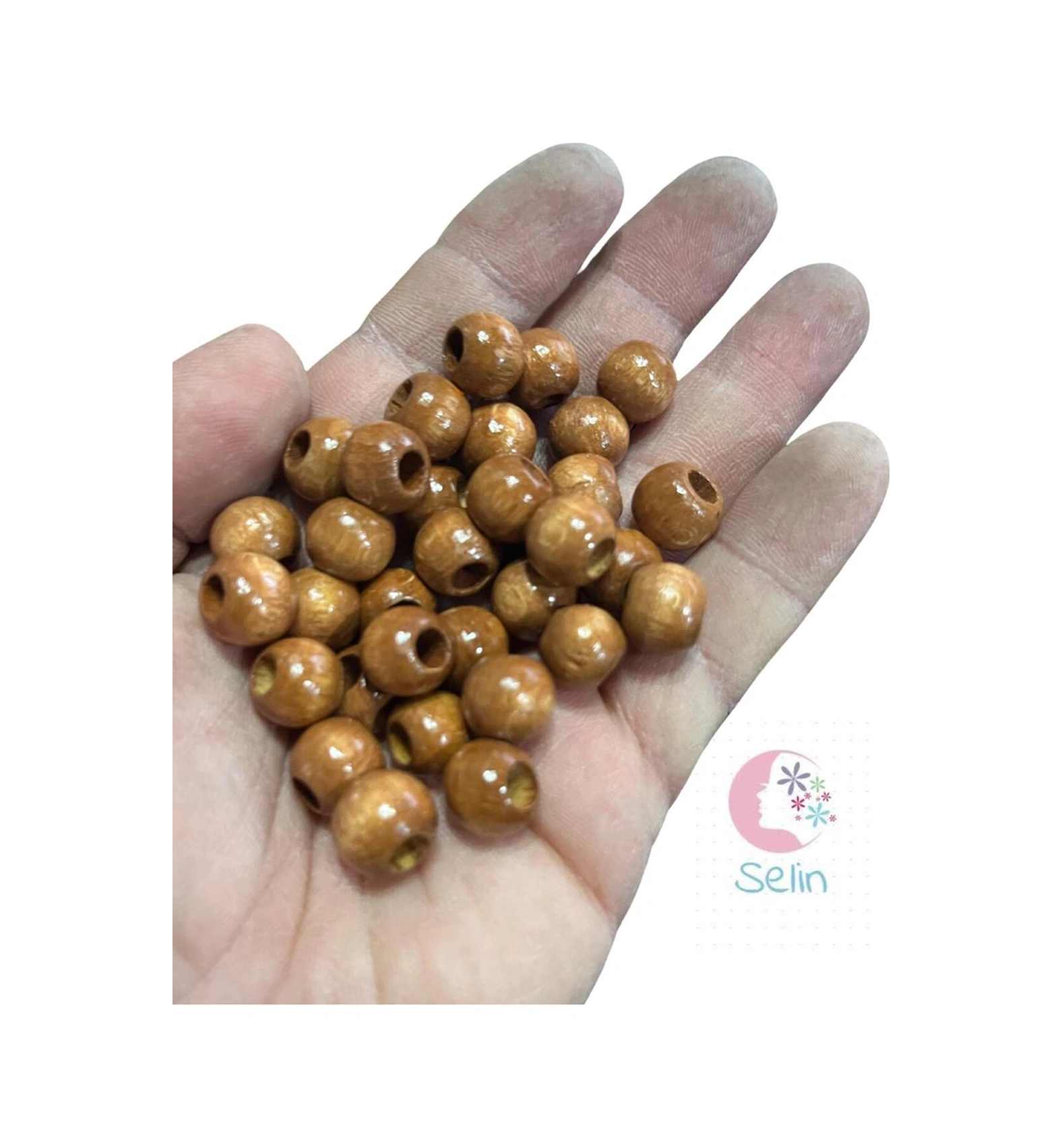 12 Mm Meşe Renkli Ahşap Boncuk - 100 Grm. 150 Adet